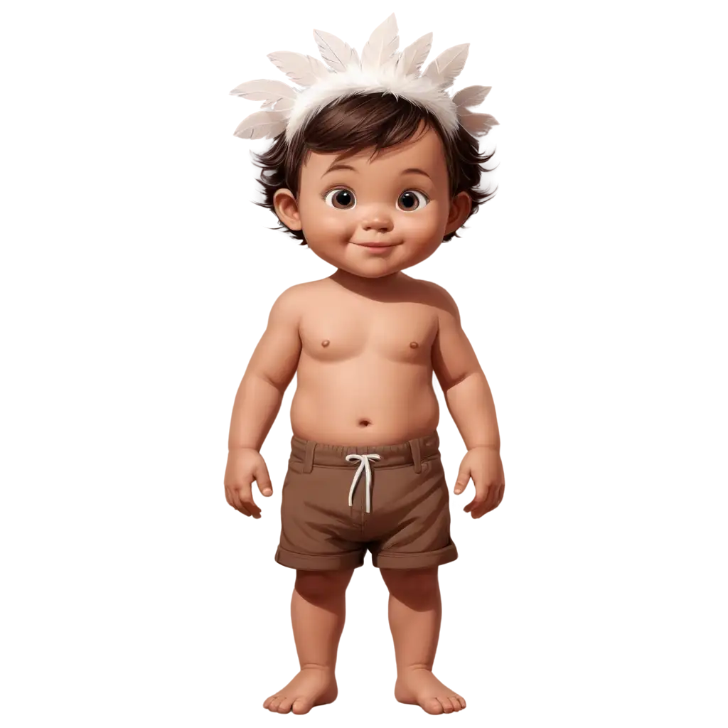 Vector-Cartoon-Baby-Boy-PNG-Image-with-Feathered-Headdress