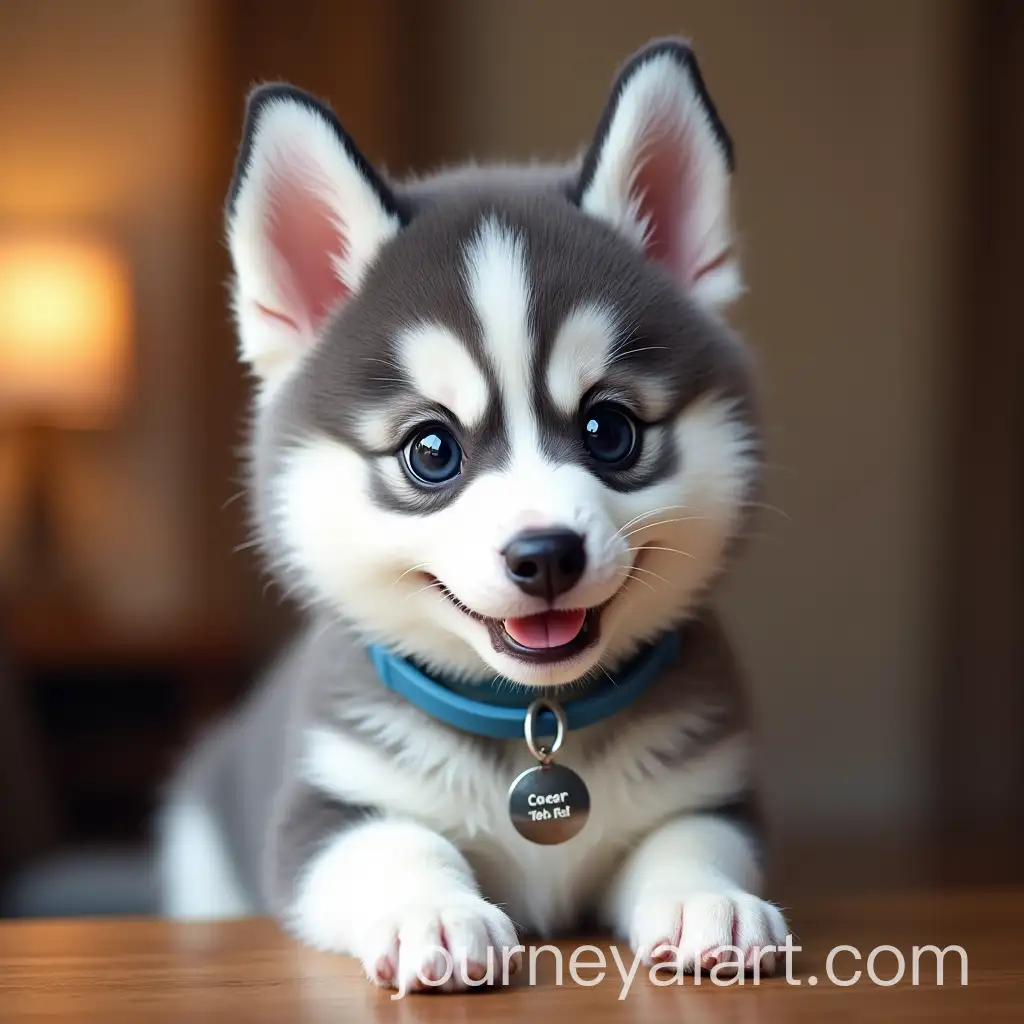 Lifelike-Portrait-of-Curious-Husky-Puppy-with-Gray-and-White-Fur