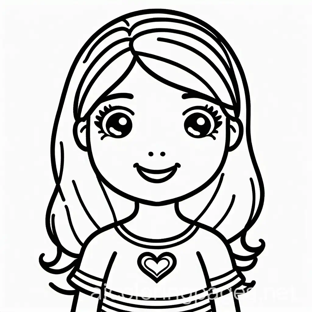 7 year old girl with long jair girst grade, Coloring Page, black and white, line art, white background, Simplicity, Ample White Space. The background of the coloring page is plain white to make it easy for young children to color within the lines. The outlines of all the subjects are easy to distinguish, making it simple for kids to color without too much difficulty