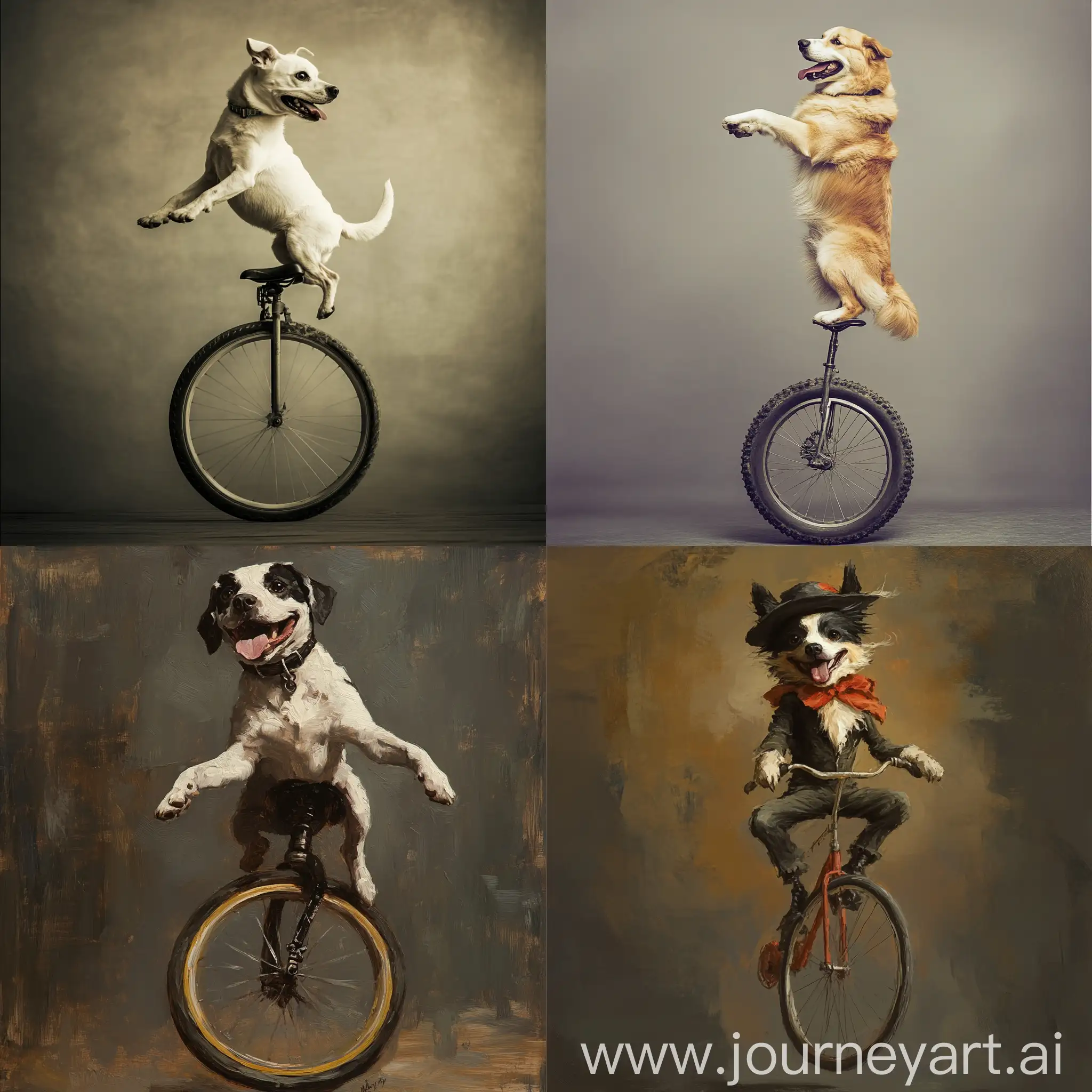 Playful-Dog-Riding-a-Unicycle-in-a-Park-Setting