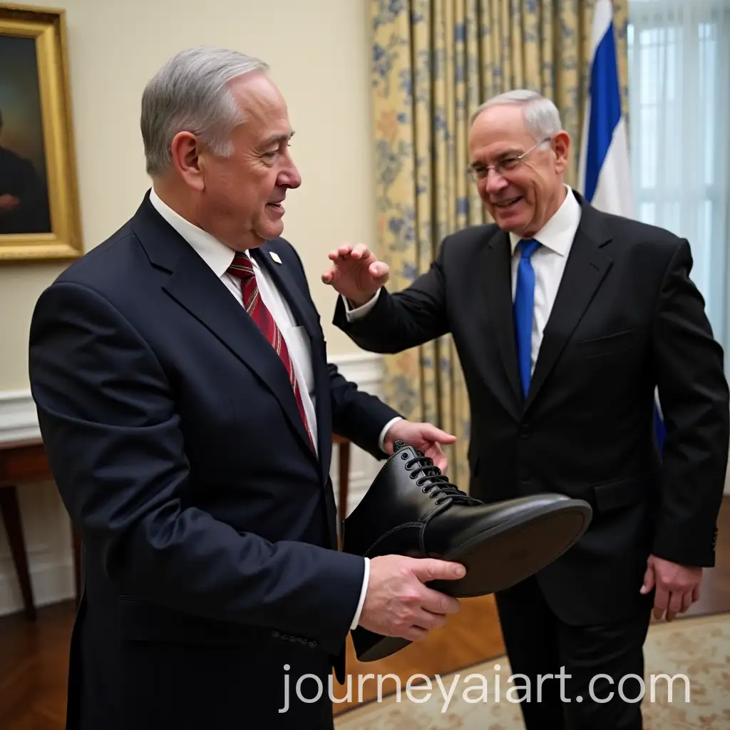 Man-Hitting-Shoe-onAI-Image-Prompt-Expansion-Israeli-President-in-Protest