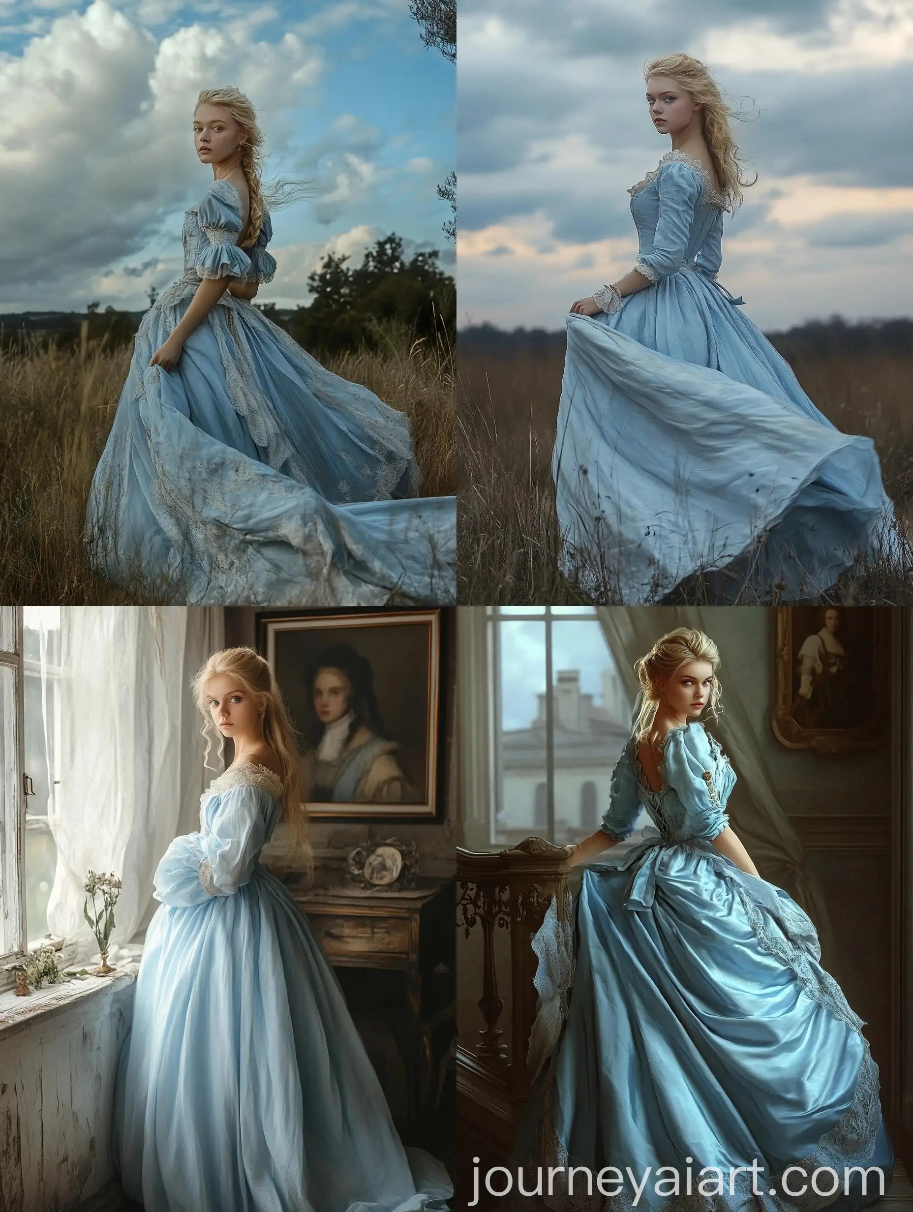 Portrait-of-a-15YearOld-Blonde-Lady-in-Sky-Blue-Dress-1810-Style