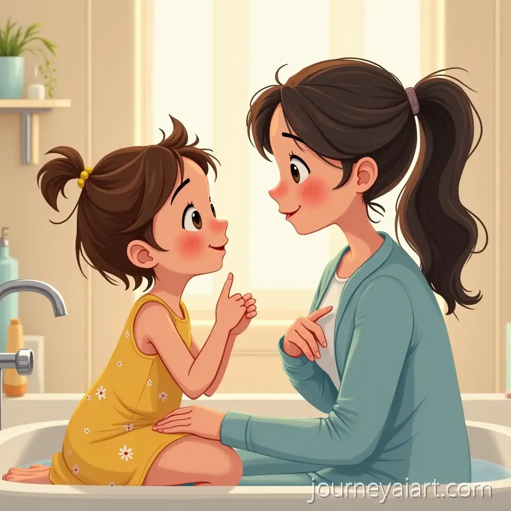 Mother-and-Daughter-Sharing-a-Tender-Moment-in-a-Cozy-Bathroom