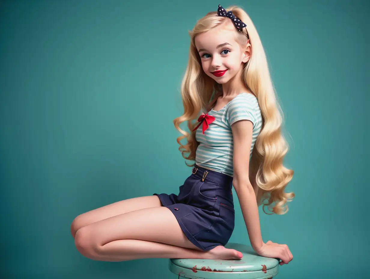 (((Whole body visible))), adorable cute petite skinny young girl with long blonde hair, pinup style