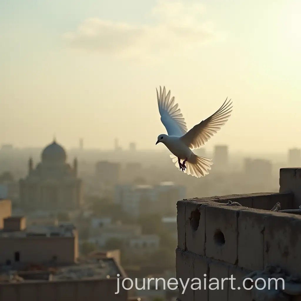 Pure-White-Dove-Flying-Over-WarTorn-Gaza-Rooftop-at-Dawn