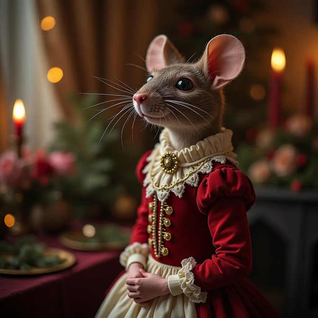 VictorianDressed-Lady-Mouse-in-Cozy-Christmas-Setting
