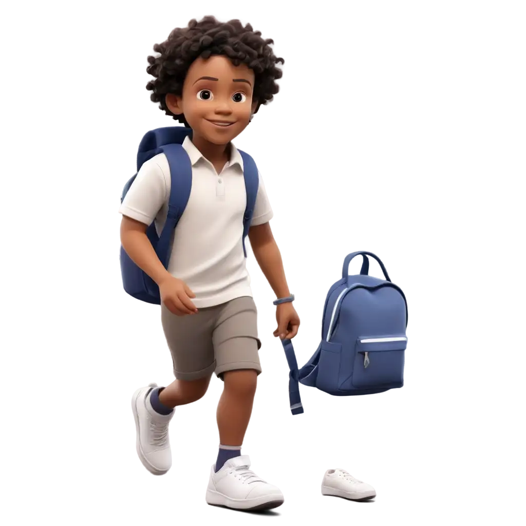 3D-Animated-PNG-Image-of-a-Friendly-3YearOld-Black-Boy-with-Curly-Hair-and-Bright-Eyes-Wearing-a-White-Shirt-and-Blue-Backpack