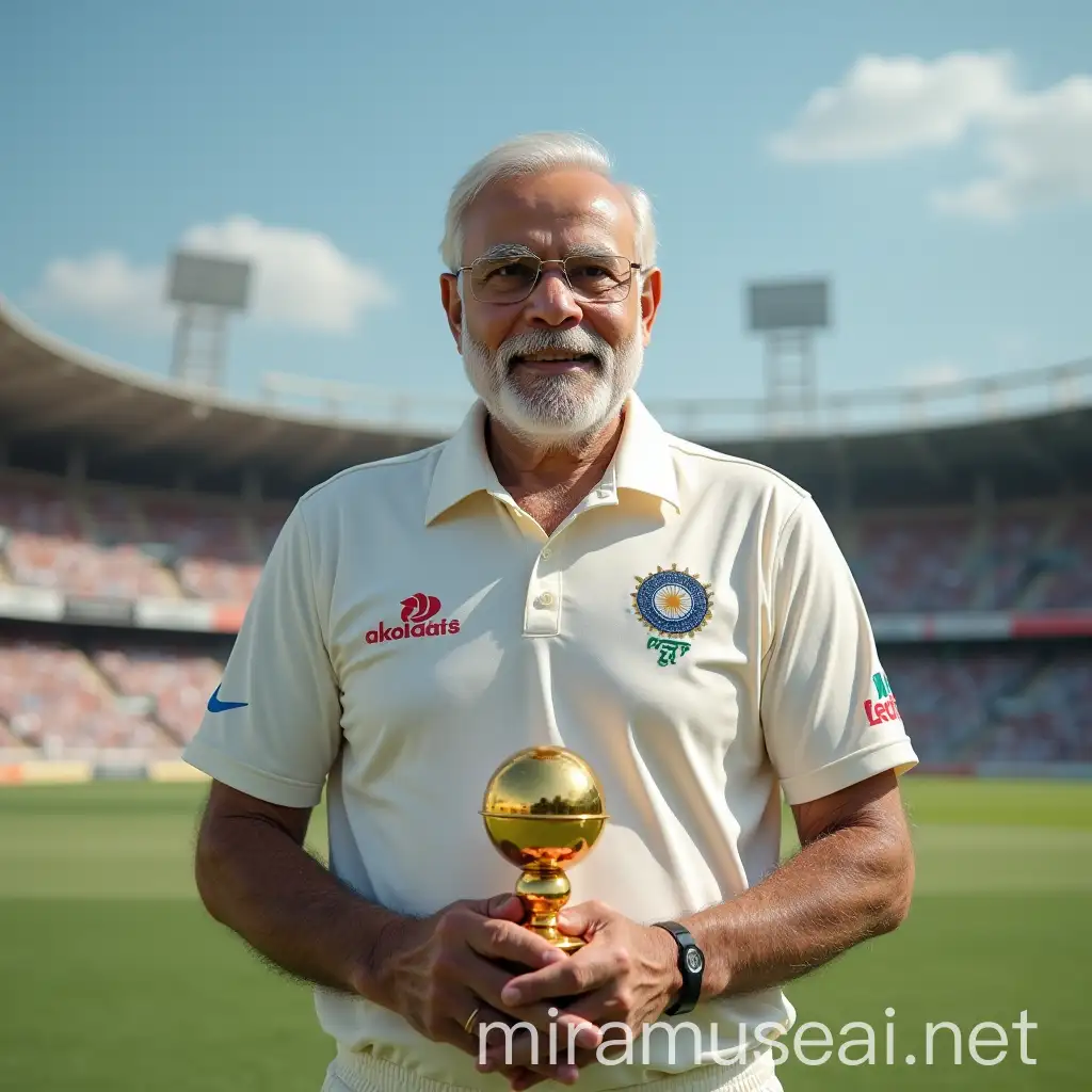 Indian Prime Minister Modi Holding Cricket World Cup in Stadium