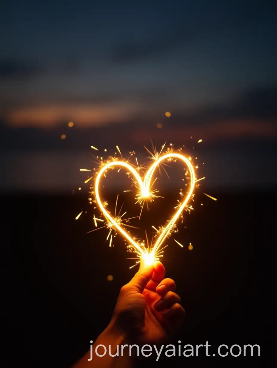 Yellow-Light-Heart-with-Sparks-in-Catalonian-Nature-at-Sunset