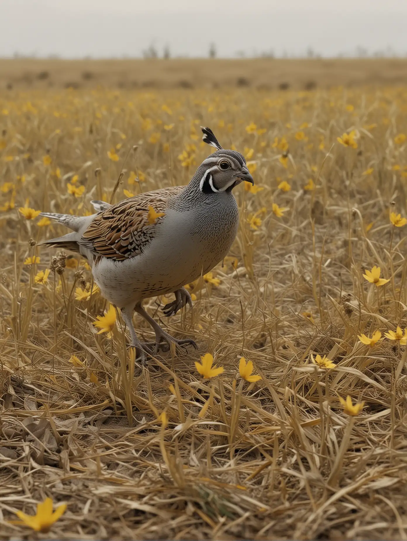 Fantasy Movie Scene Gray Quail Fleeing in Yellow Palette