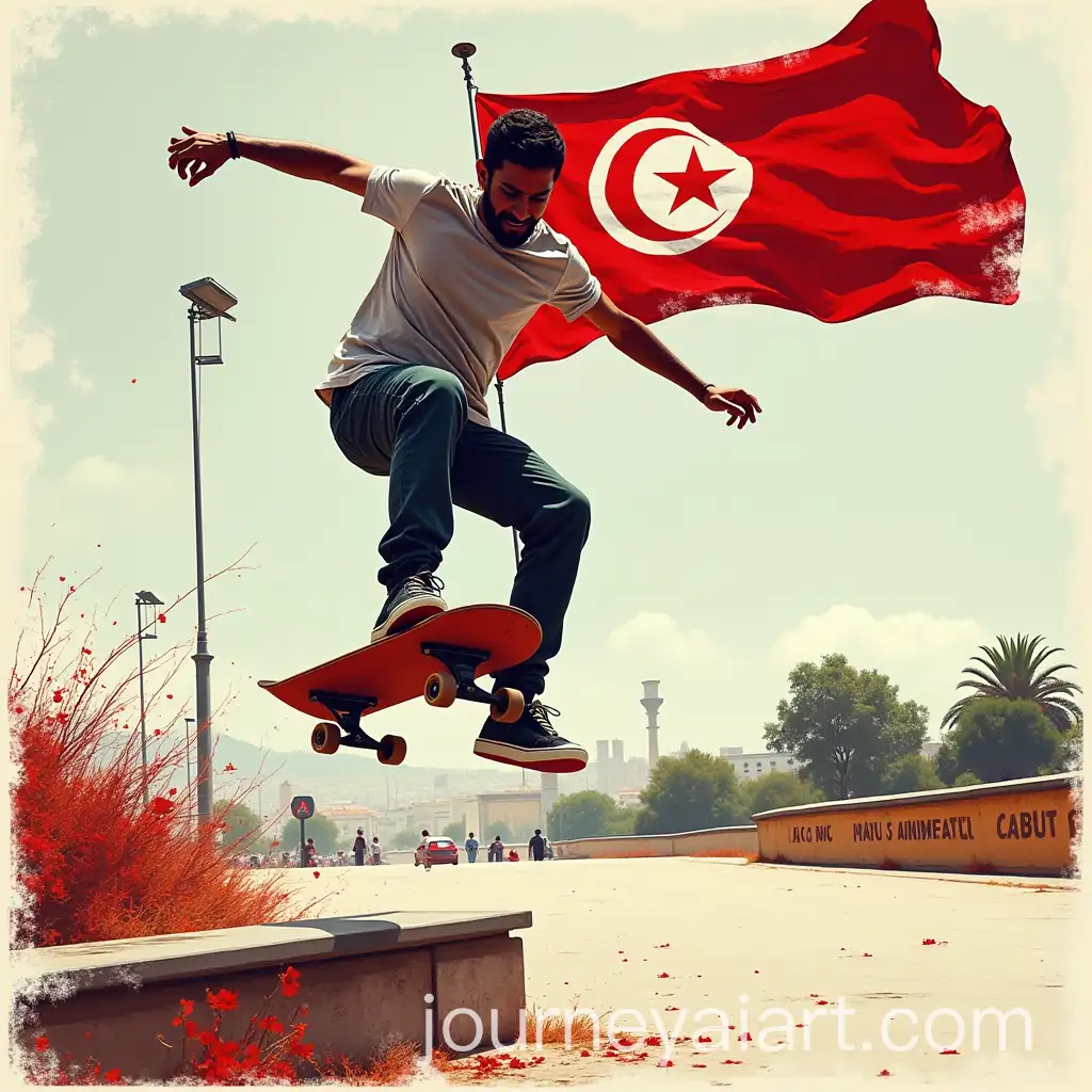 Tunisian-Street-Skater-Jumping-with-Flag-Poster