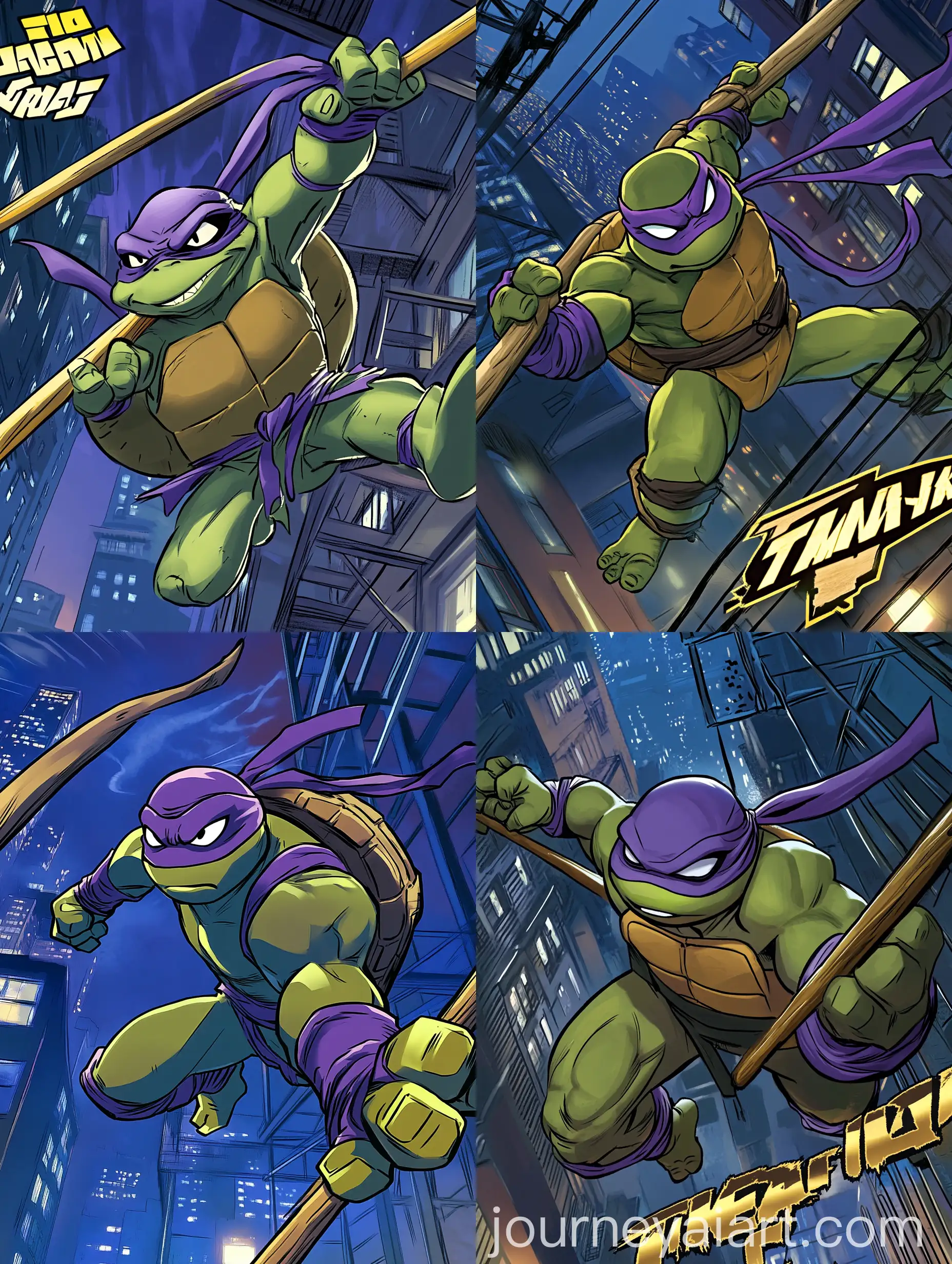 Donatello-Ninja-Turtle-Jumping-Down-Fire-Escape-in-New-York-City-at-Night
