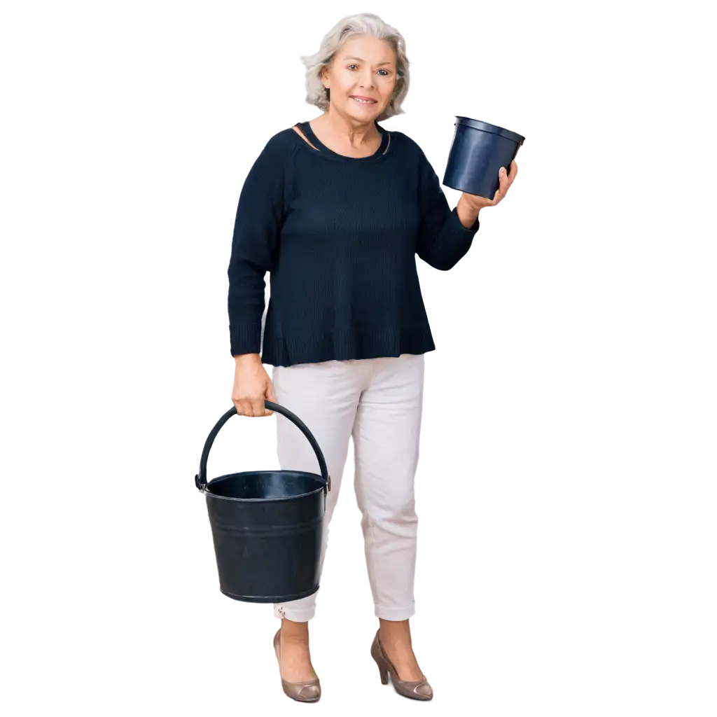 70YearOld-Woman-Holding-a-Bucket-Full-Pose-PNG-Image-for-Diverse-Applications