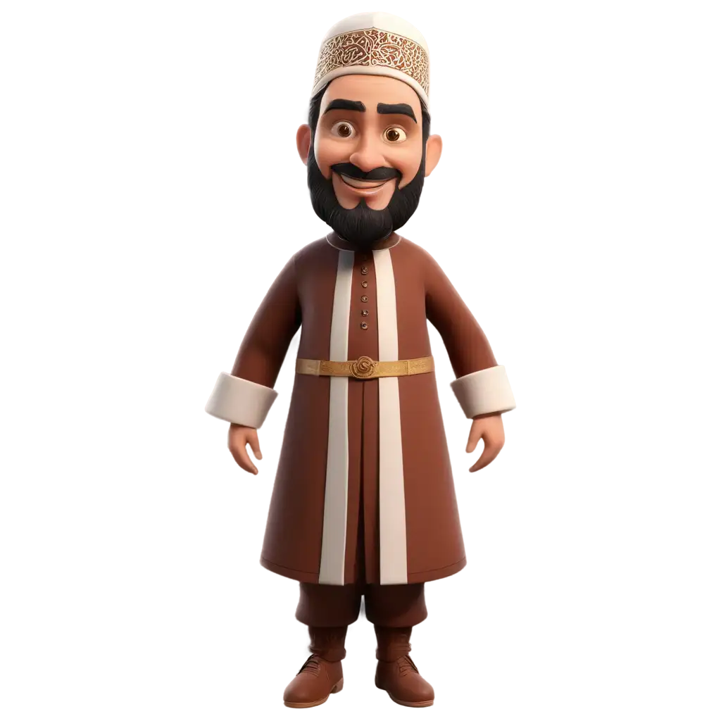 3D-Illustration-of-Islamic-Costume-Minister-with-Fort-in-PNG-Format