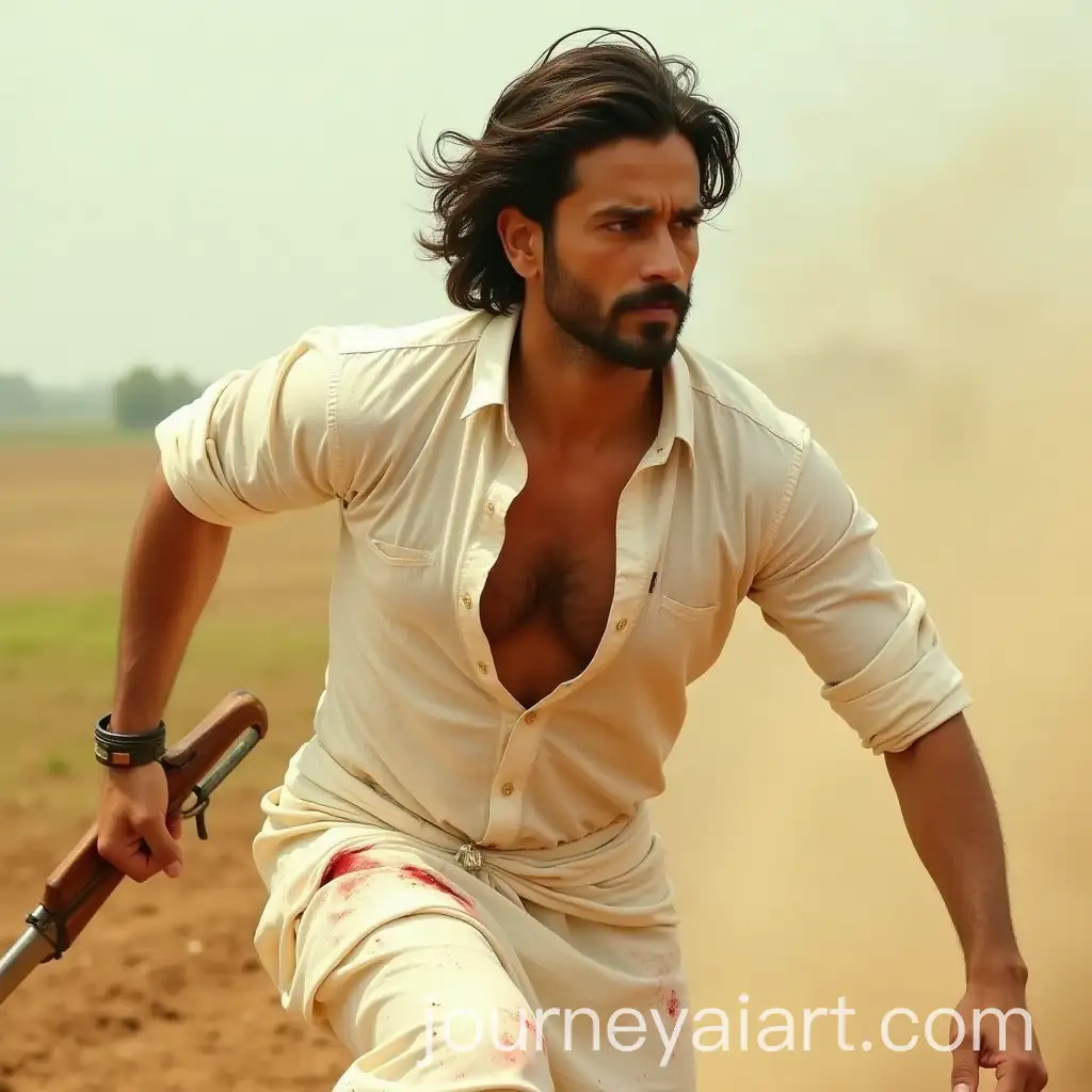 Tiger-Shroff-Running-with-Aruwal-in-BloodStained-Attire-in-Open-Field