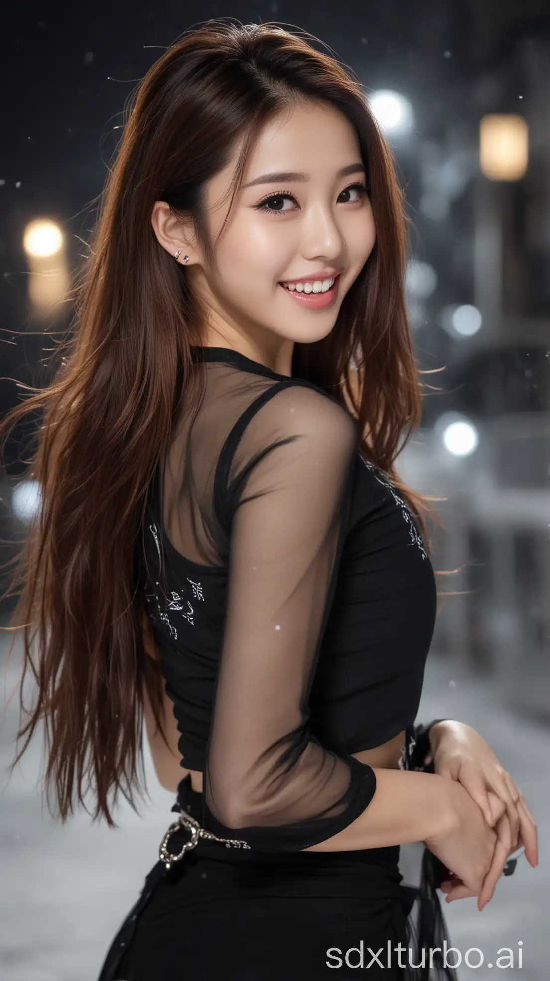 Chinese-Woman-in-Winter-Night-with-Sexy-Smile-and-Stylish-Outfit