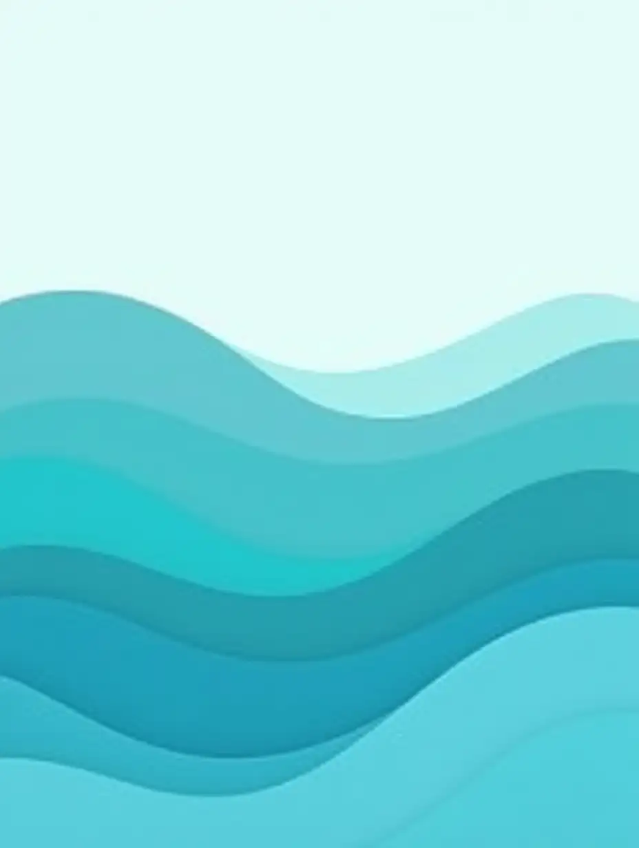 Create an abstract image featuring layered, flowing waves in varying shades of blue and green. The waves should be smooth and blend seamlessly into one another, eliminating any visible lines between them. The background should remain a soft, light color to enhance the waves’ colors. The overall feel should be calming and harmonious, emphasizing the fluidity of the waves