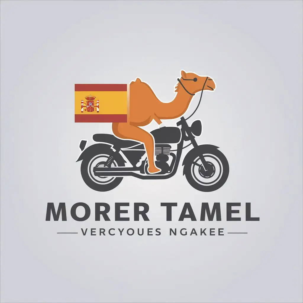 LOGO Design For Travel Camel Riding Motorcycle with Spanish Flag and Berber Text