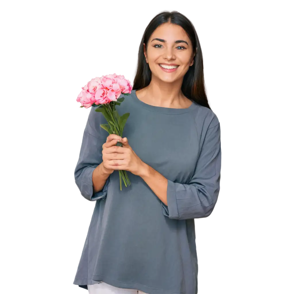 Cheerful-PNG-Image-of-a-Woman-Holding-a-Flower-Perfect-for-Your-Projects