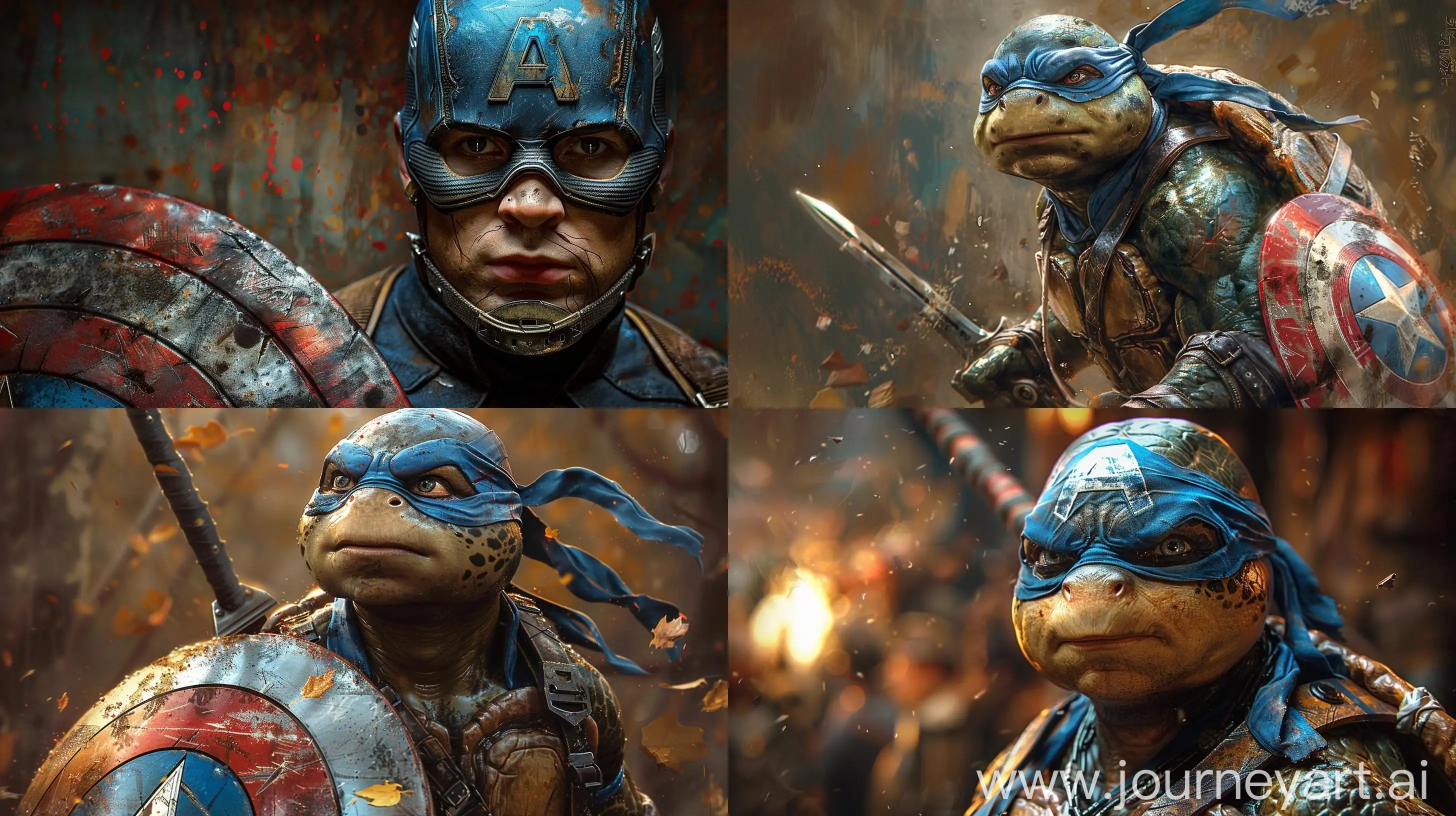 Leonardo-Teenage-Mutant-Ninja-Turtle-as-Marvels-Captain-America-Impressionism-Art