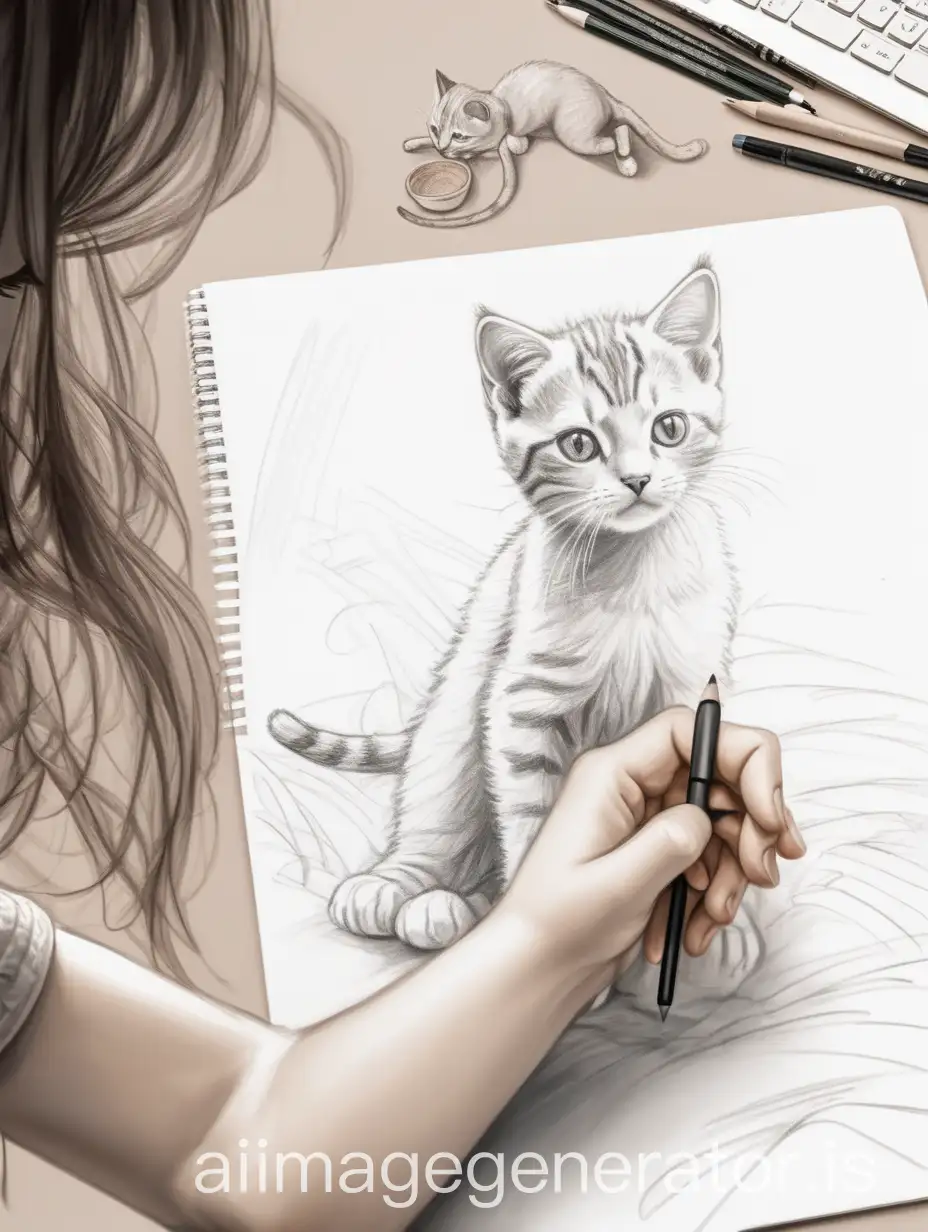 draw a sketch of a cat being stroked by a girl's hand