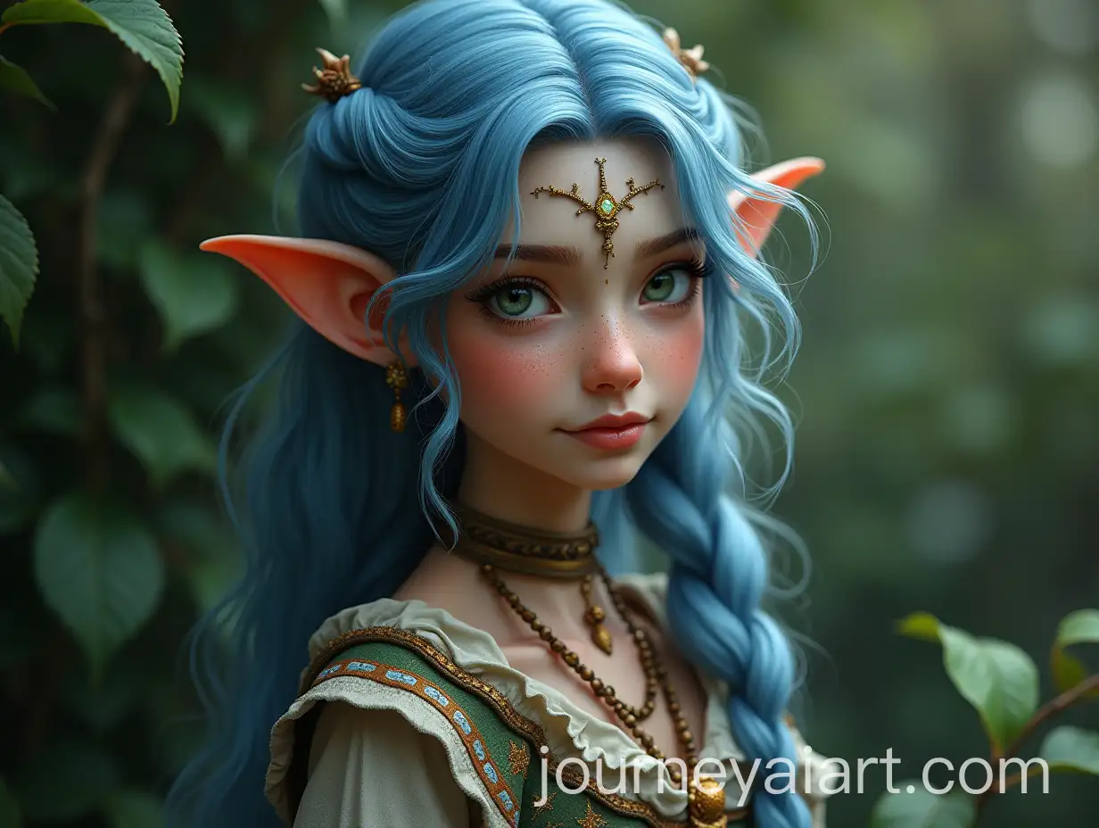Moon-Elf-with-Braided-Blue-Hair-Green-Eyes-and-Mystical-Tattoos-in-Rustic-Clothing