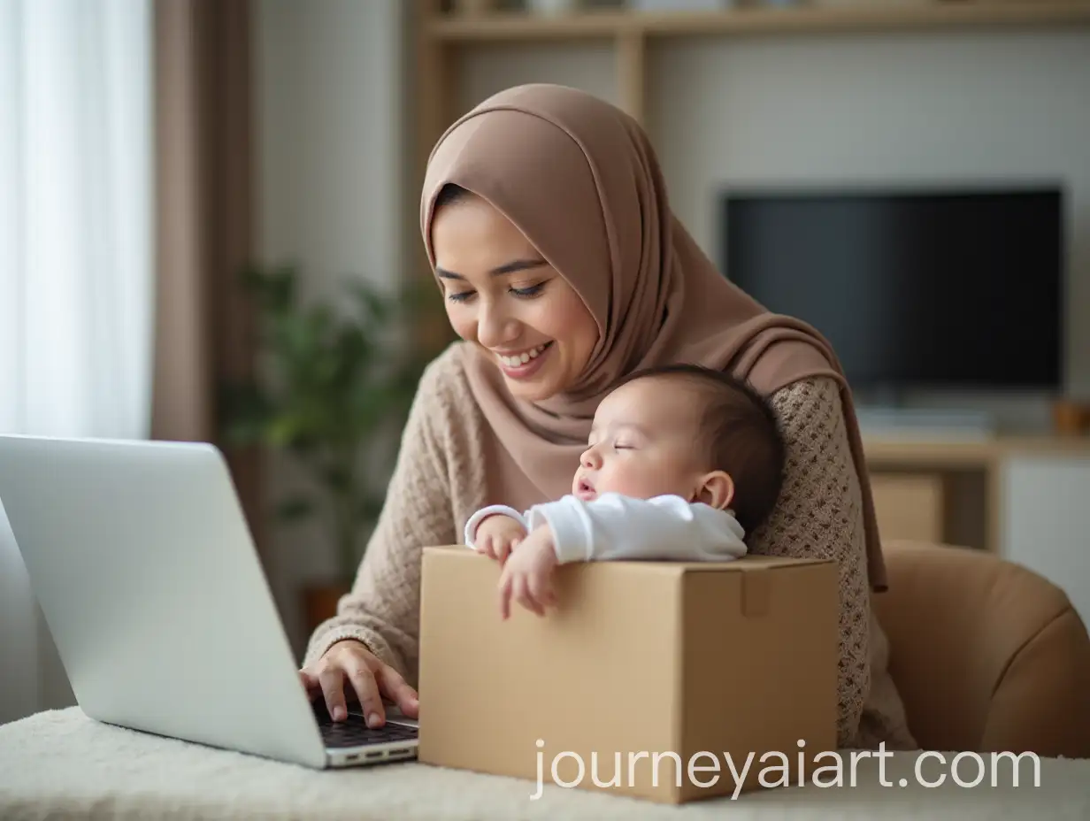 Muslim-WomanAI-Image-Prompt-Expansion-Entrepreneur-Balancing-Online-Business-and-Motherhood-at-Home