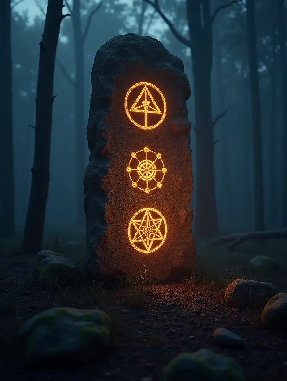 Ancient-Standing-Stone-with-Glowing-Geometric-Symbols-at-Night