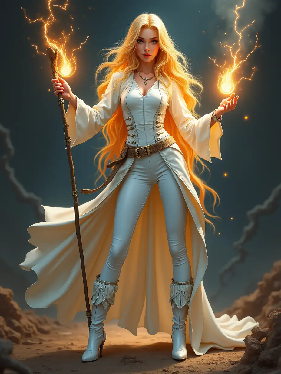 Young-Female-Sorceress-with-Golden-Hair-Casting-Thunder-Spell