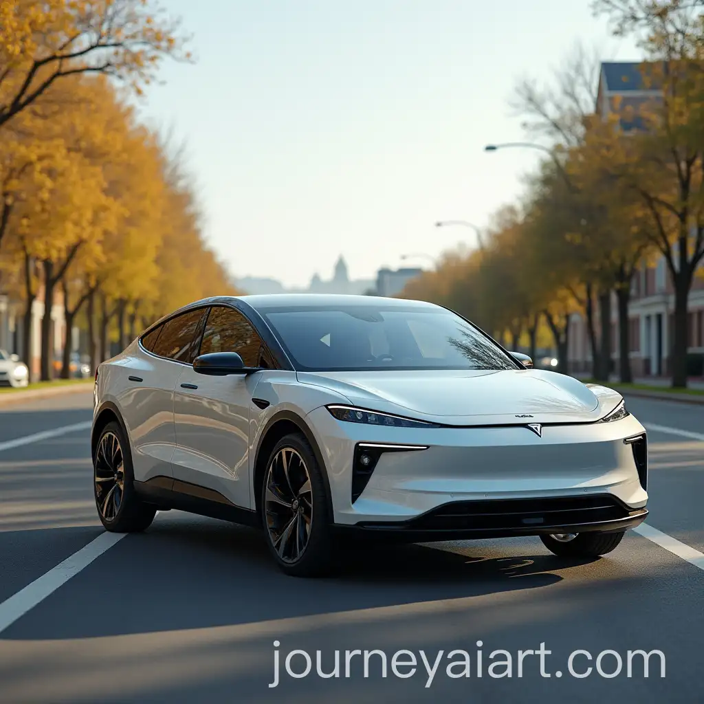 Electric-Car-Driving-on-Road-Under-Clear-Sky-and-Sunny-Weather