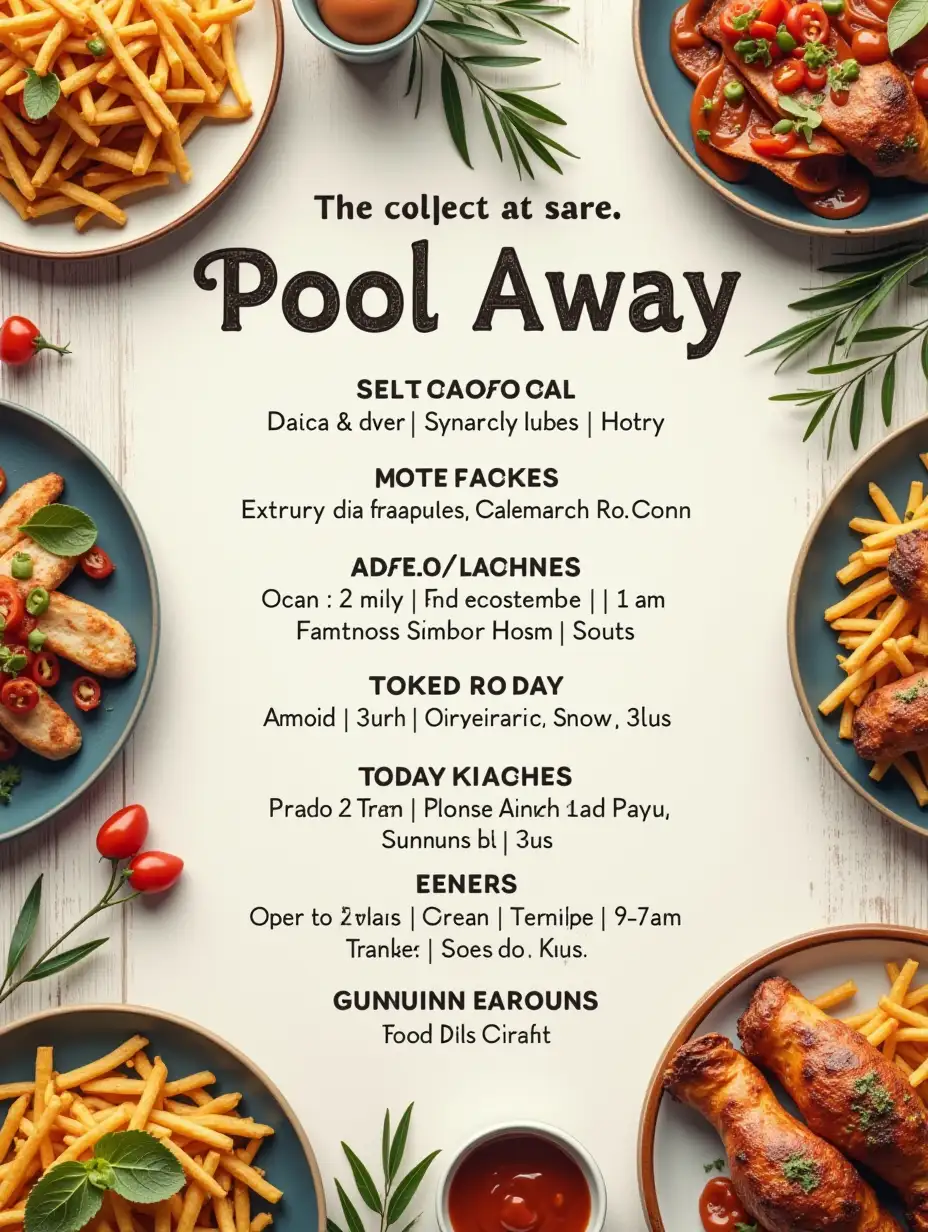 Farmhouse Pool Party Takeaway Food Menu Plates and Fresh Delights