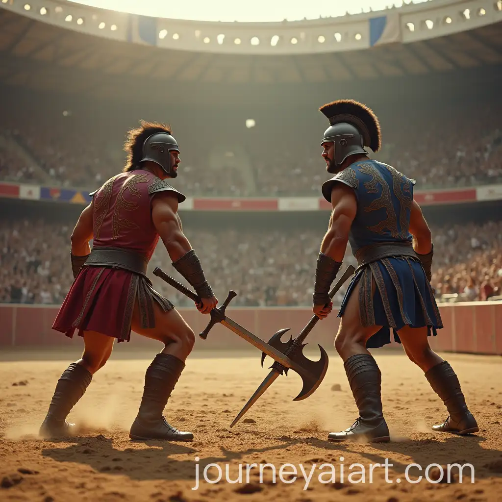 Gladiators-Preparing-for-Duel-in-Modern-Arena