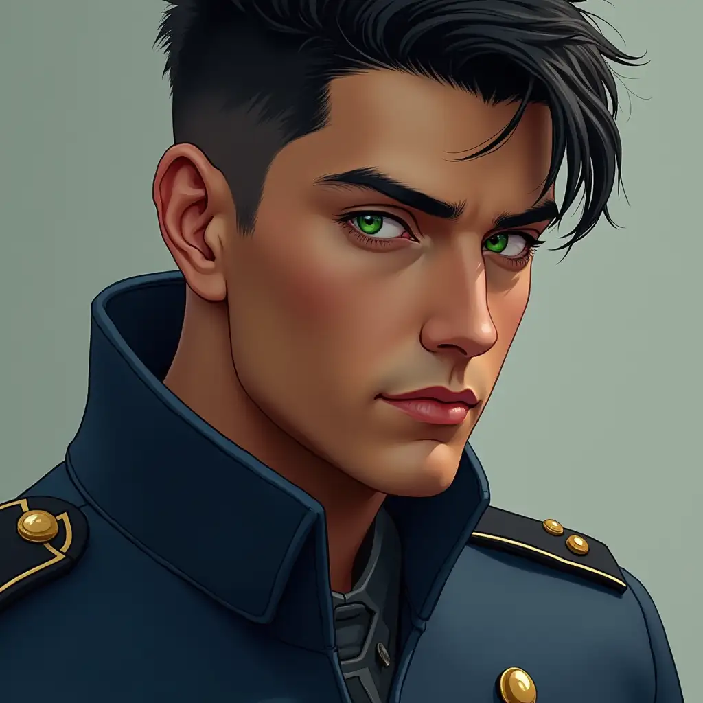 Young Alethi Man in Dark Blue Military Uniform Fantasy Character Art