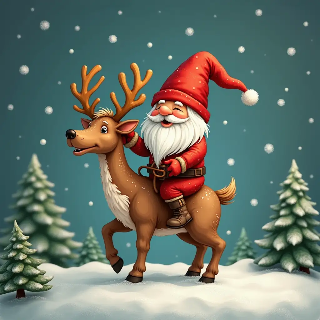 Gnome riding on a New Year's reindeer