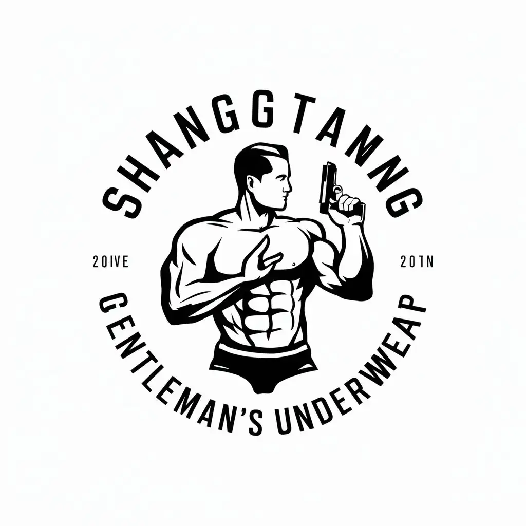 LOGO-Design-For-Shangtang-Gentlemans-Underwear-Masculine-Elegance-with-Handgun-Muscle-and-Underwear-Theme