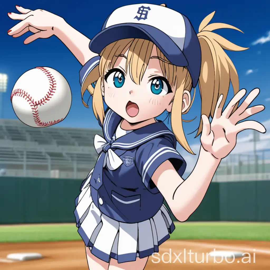 Young-Anime-Girl-in-School-Uniform-Throwing-Baseball-with-Stuffed-Toy-Mouse