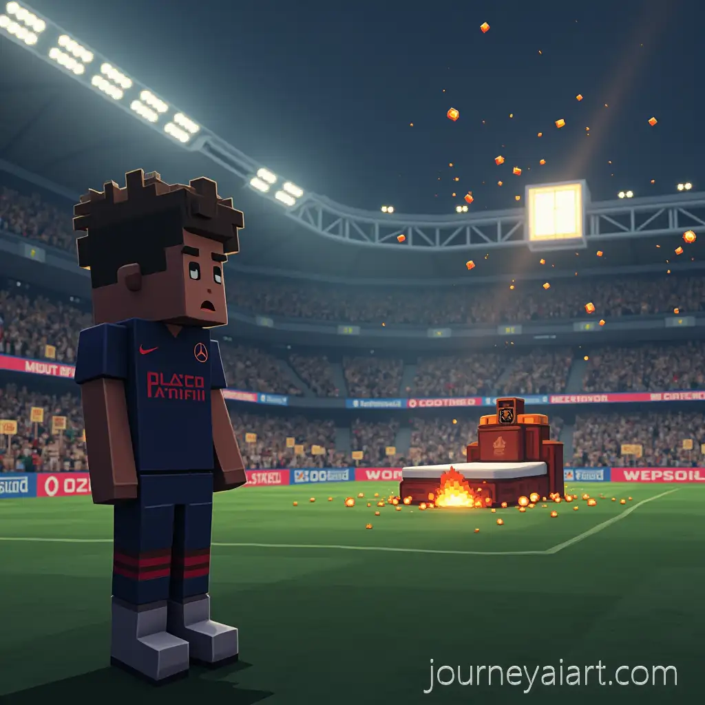 Neymar-Frustrated-in-MinecraftAI-Image-Prompt-Expansion-Soccer-Stadium-with-Glitchy-Bed-Explosion