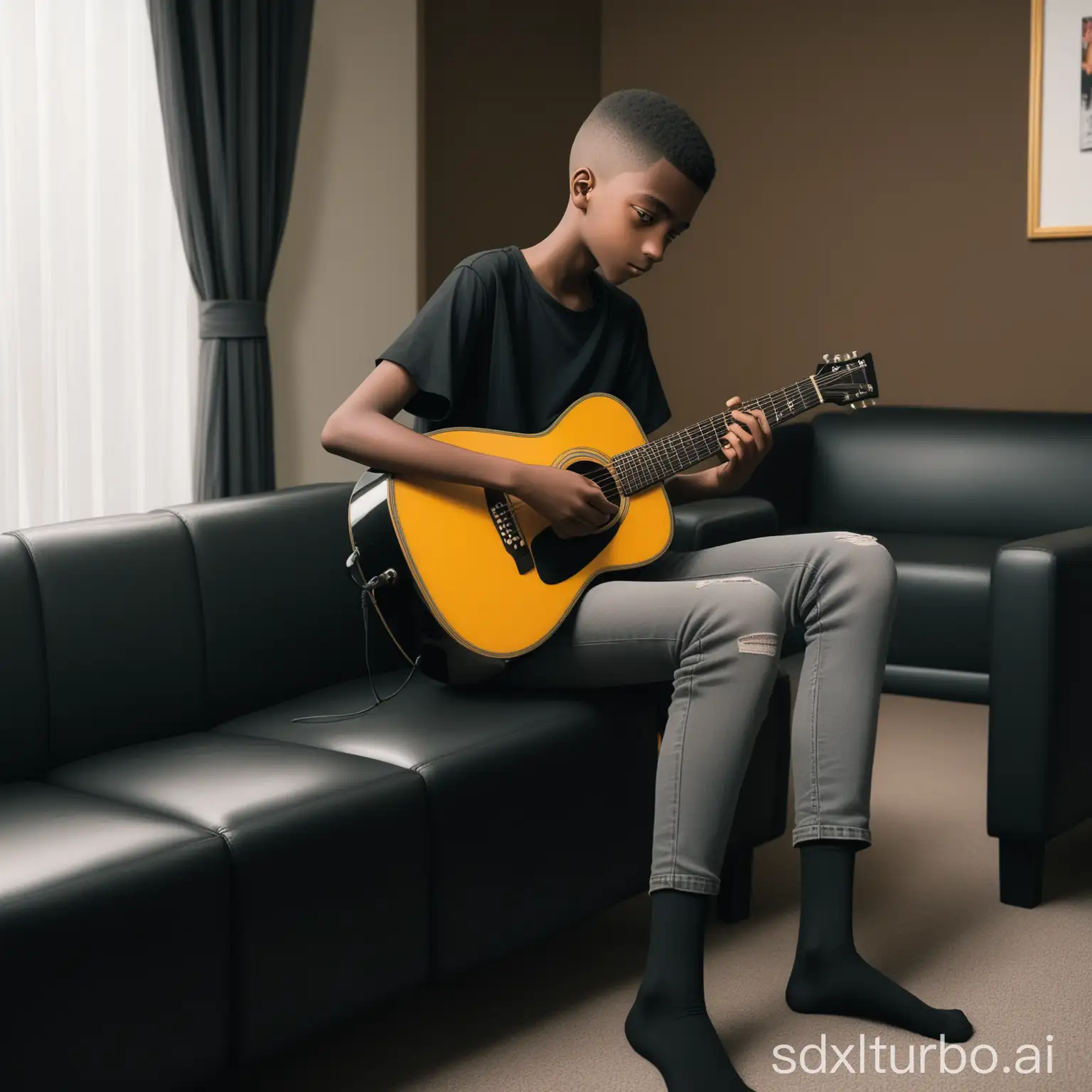 Teenage-Boy-Playing-Guitar-in-a-Modern-Lounge