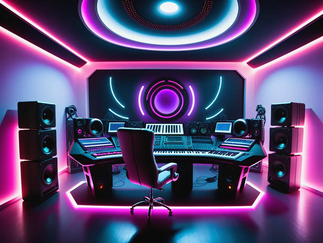 Luxurious Futuristic EDM Music Studio with Dynamic Lighting