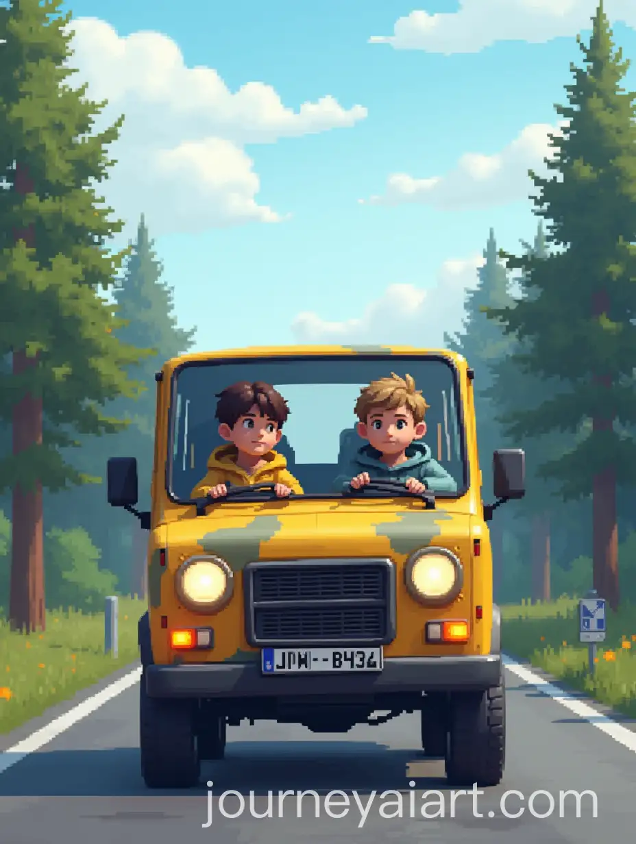 Teenagers-Driving-Yellow-Camo-Van-in-Russian-Province