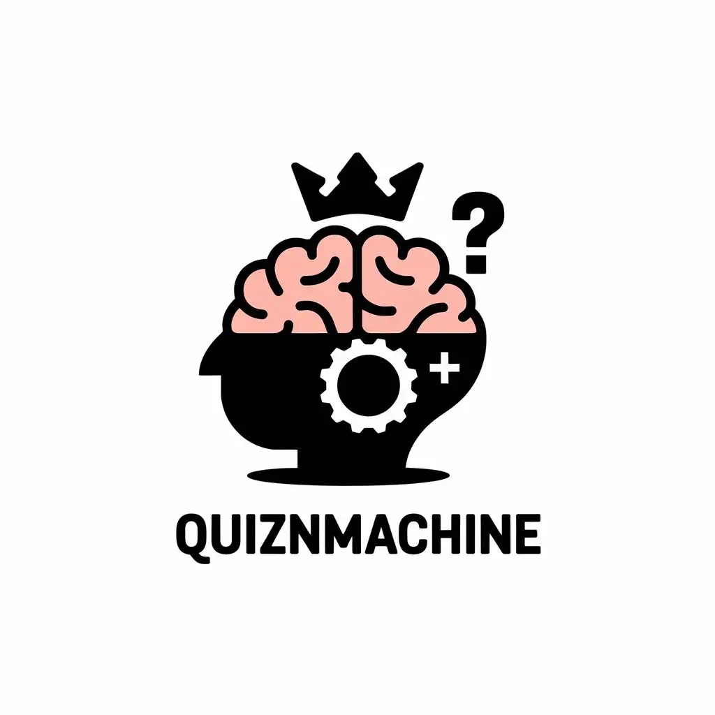 a vector logo design,with the text "QUIZnMACHINE", main symbol:brain,gear,question,Moderate,be used in Entertainment industry,clear background