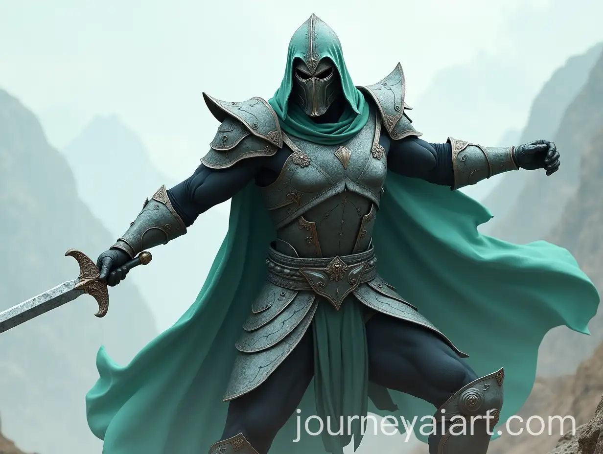 Resilient-Warrior-in-Black-and-Green-Armor-with-Swift-Longsword-in-Mountainous-Setting