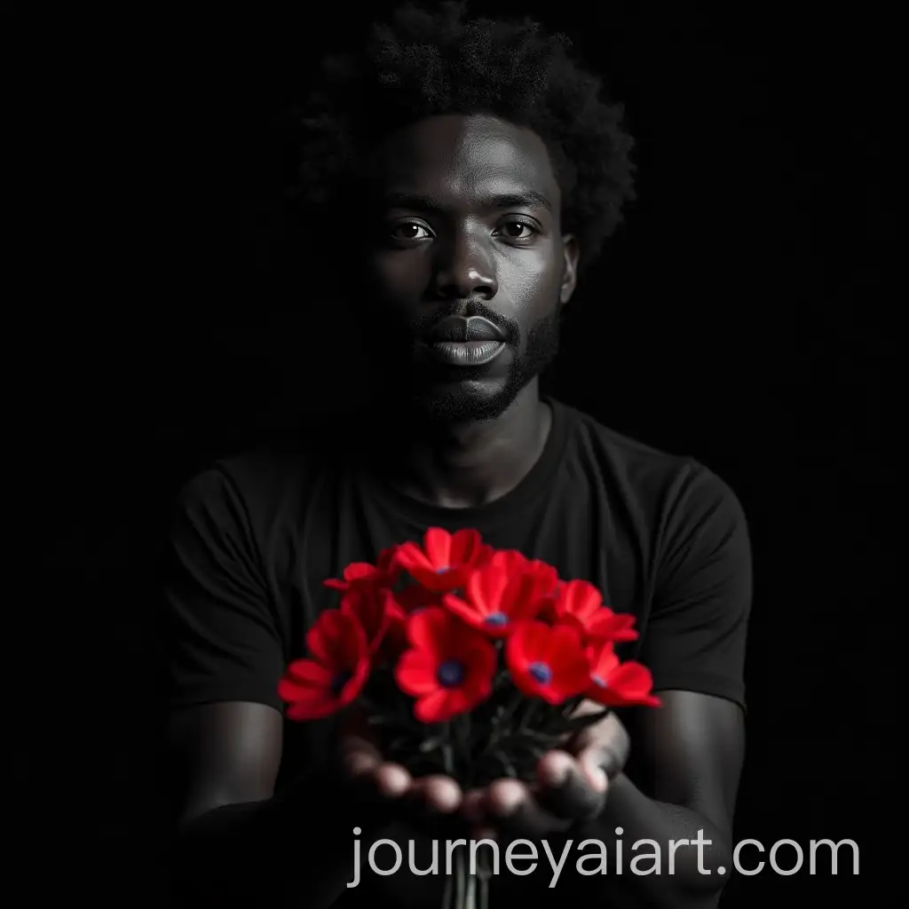 Emotional-Black-and-White-Photography-Afro-Man-Holding-Red-Flowers