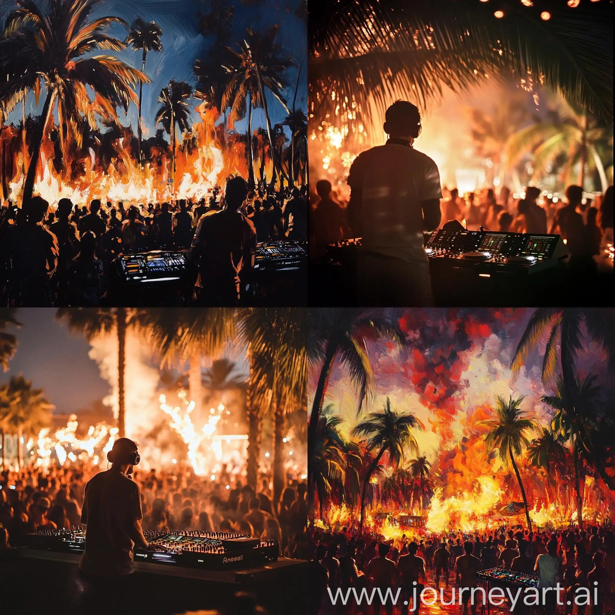 Night-Party-with-DJ-and-Firelight-Among-Palm-Trees