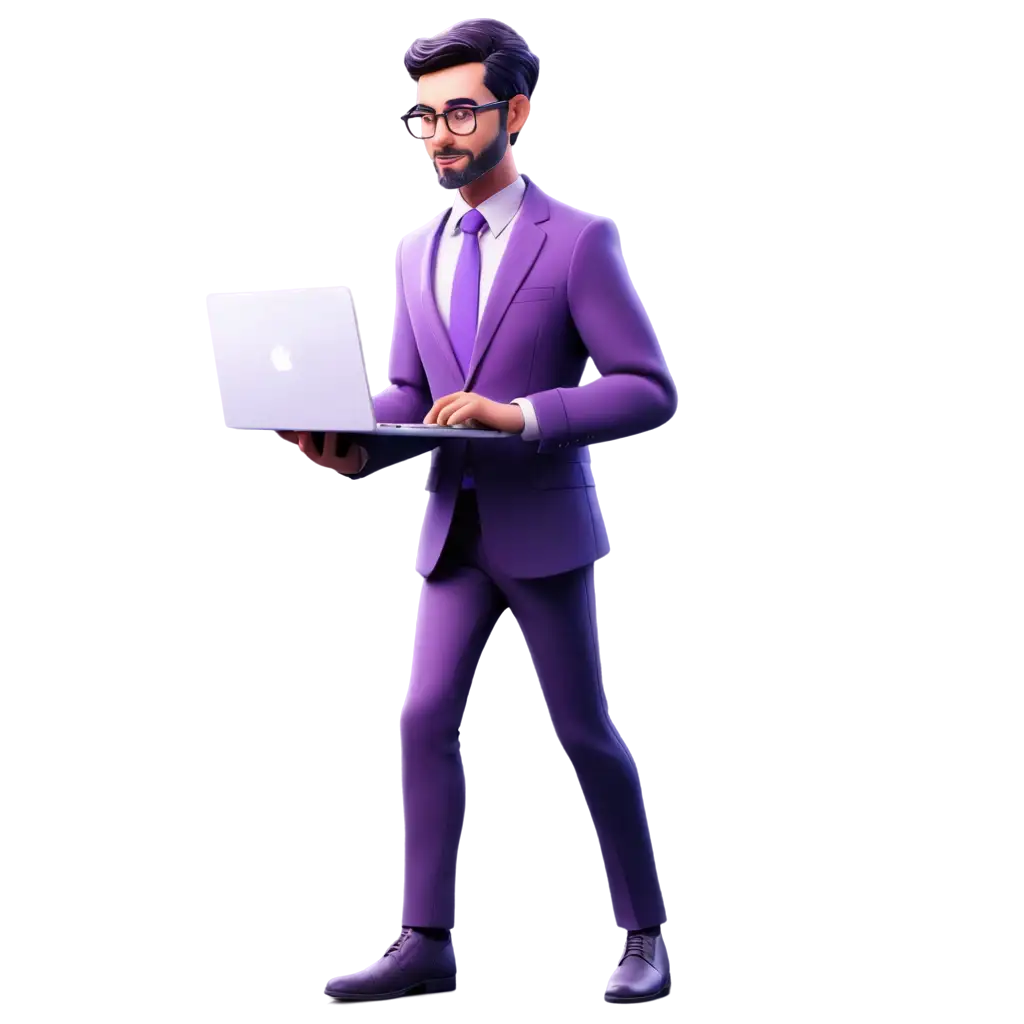 Vibrant-HighTech-CartoonStyle-PNG-Graphic-Businessman-Working-on-Laptop-in-Purple-Gradient