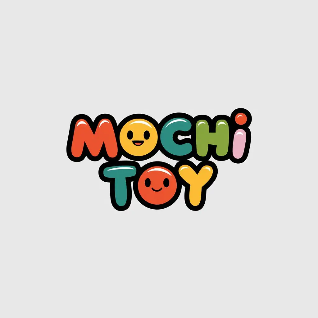 LOGO Design for MOCHI TOY Colourful Exciting Kawaii Font with White Background