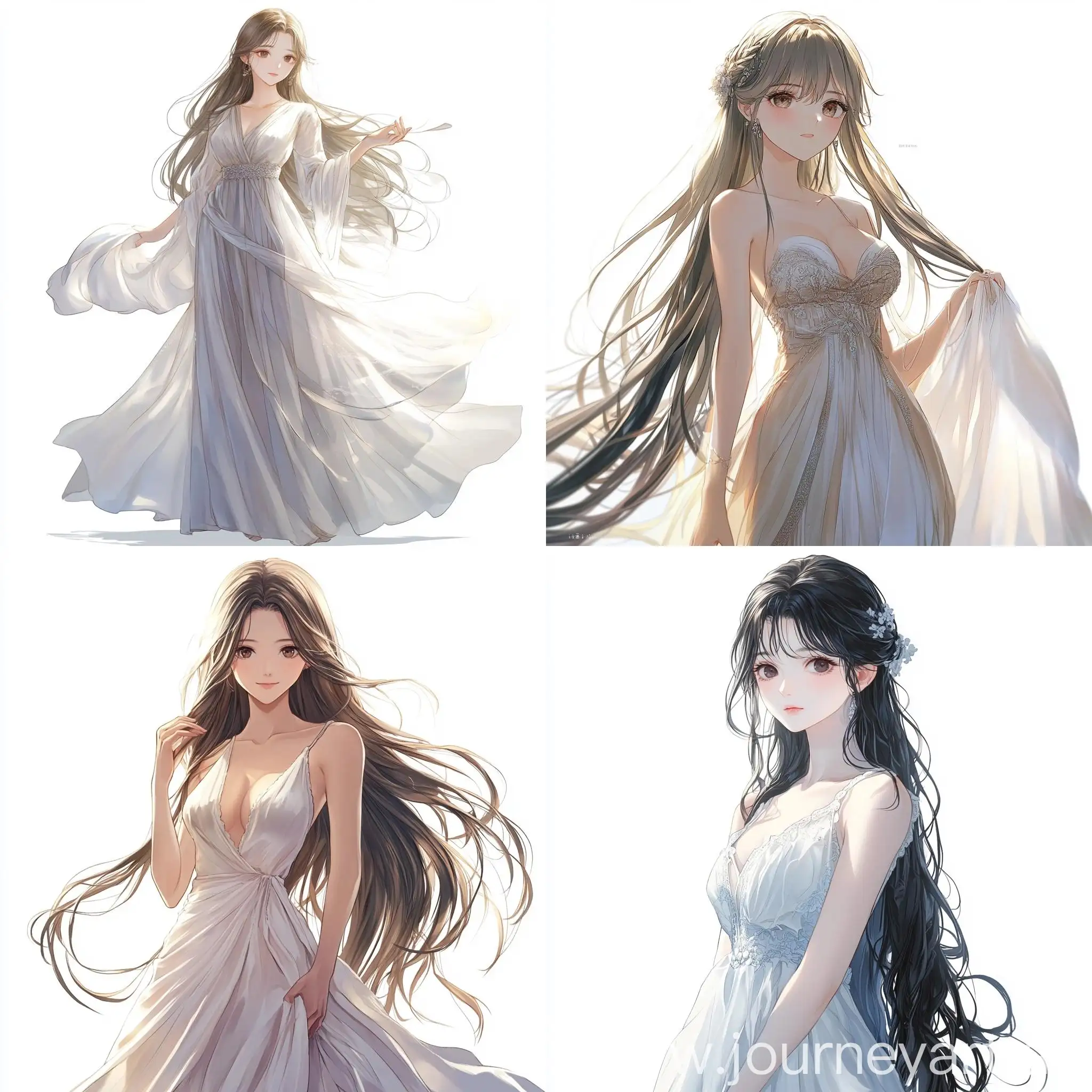 Anime-Style-Girl-in-Flowing-Dress-Confident-TPose-Illustration