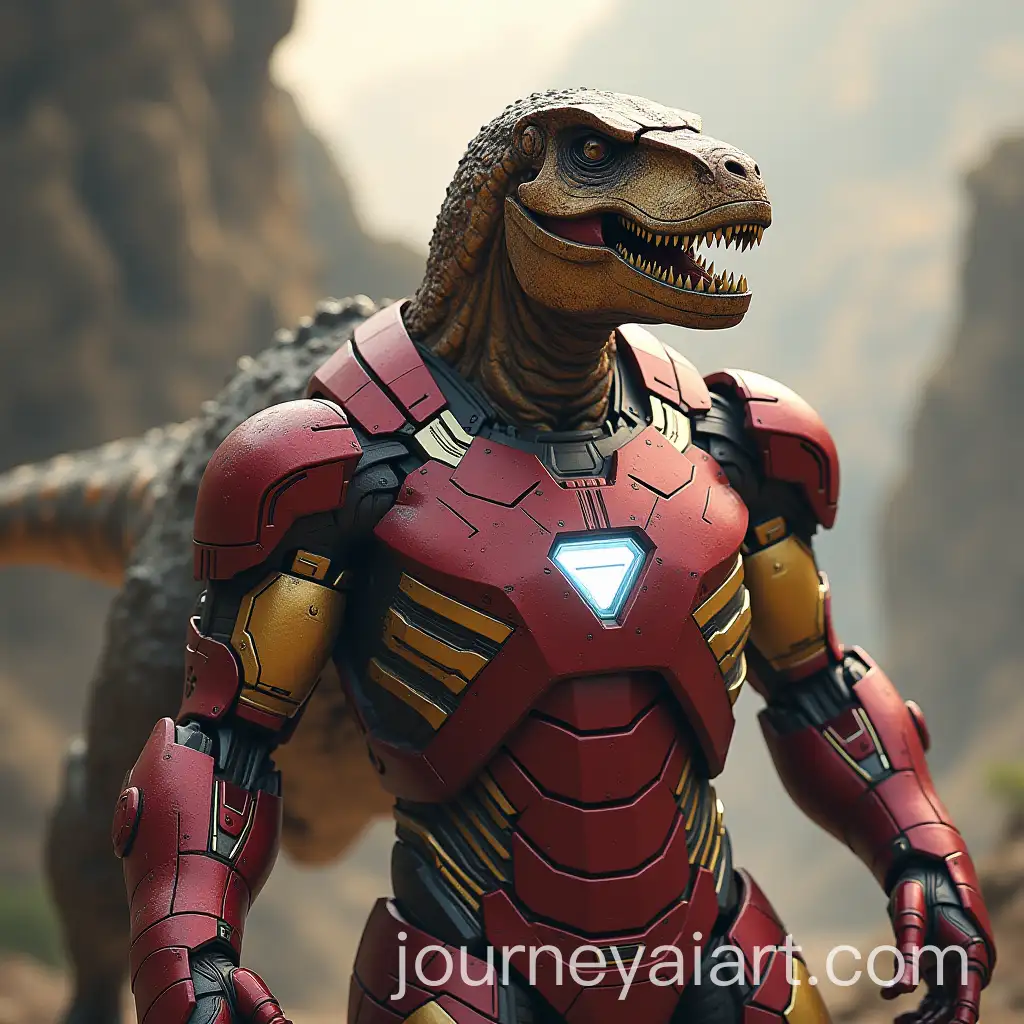 Iron-Man-TRex-Hybrid-in-a-Futuristic-Landscape