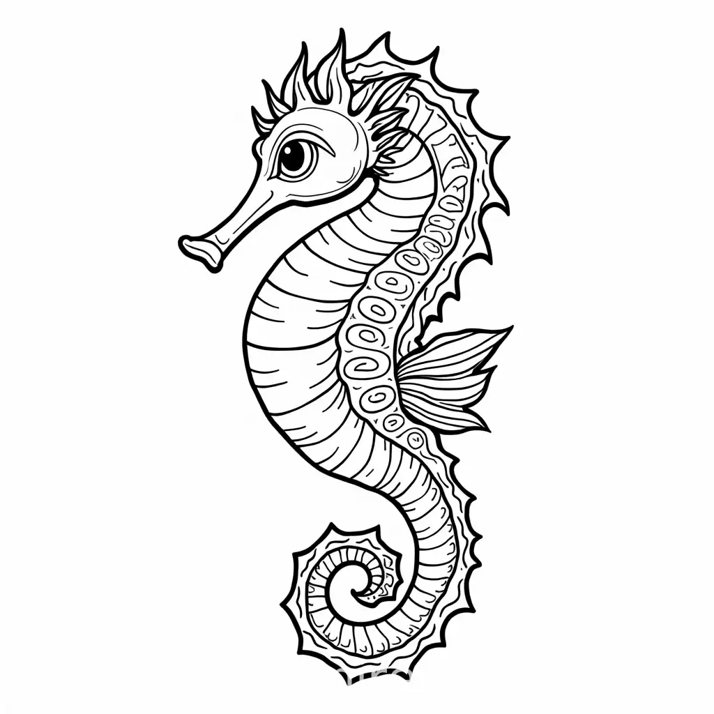 Neo Traditional Seahorse Outline Coloring Book Illustration