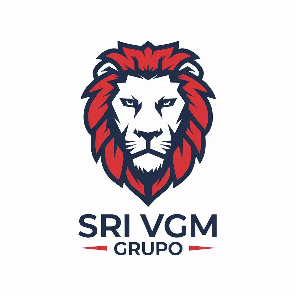 LOGO Design for Sri VGM Grupo Lion Face Drawing in Red and Blue on White Background